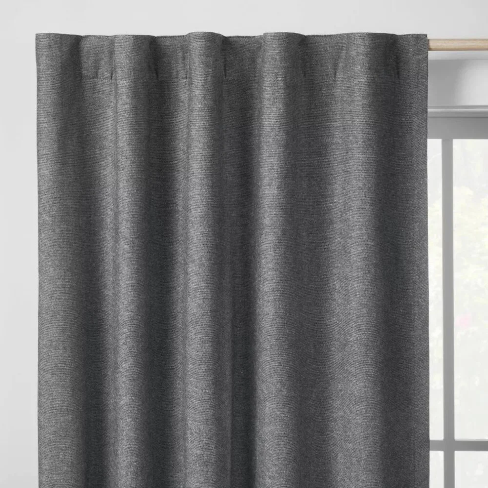 Pillowfort Heather Black Chambray Cotton Blackout Curtain Panel 42